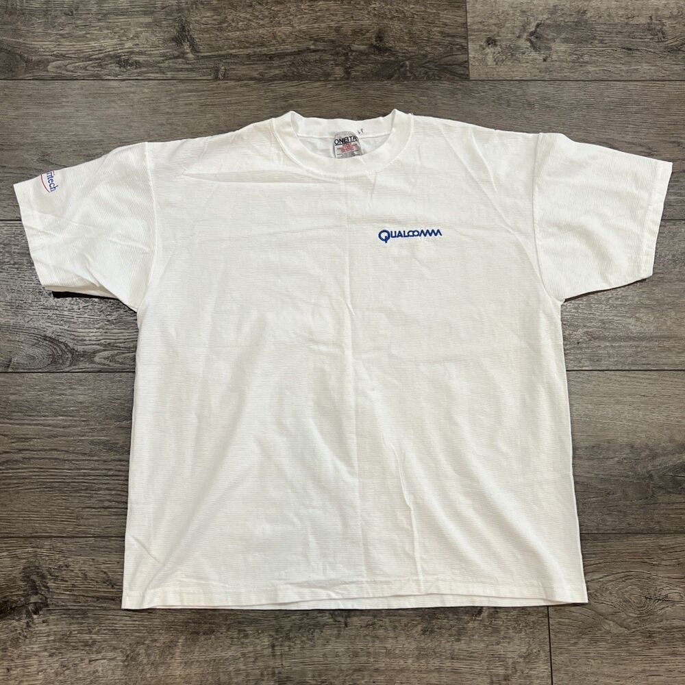 Vintage 90s Qualcomm Ameritech White/White Stripe Tech Tee Shirt XL